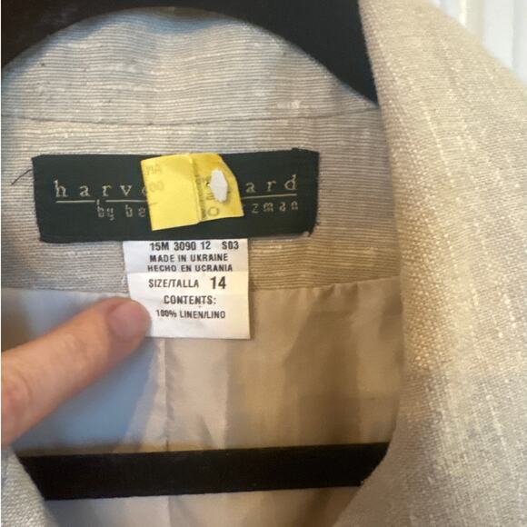 Harve Benard by Benard Holtzman light beige 3 button linen blazer jacket SIZE 14 - Picture 3 of 5